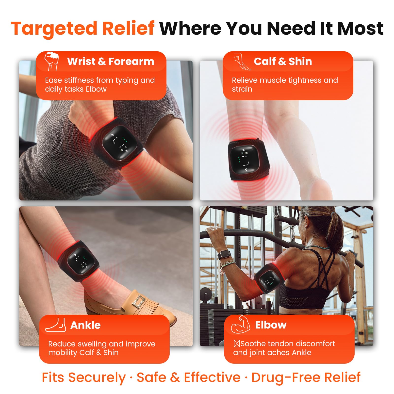 Keneo Pulsera de terapia de luz roja para mano y muñeca, dispositivo de luz infrarroja cercana de 660 nm y 850 nm, 3 ajustes de masaje de calor y vibración, 2000 mAh inalámbrico, 36 LED para mayor