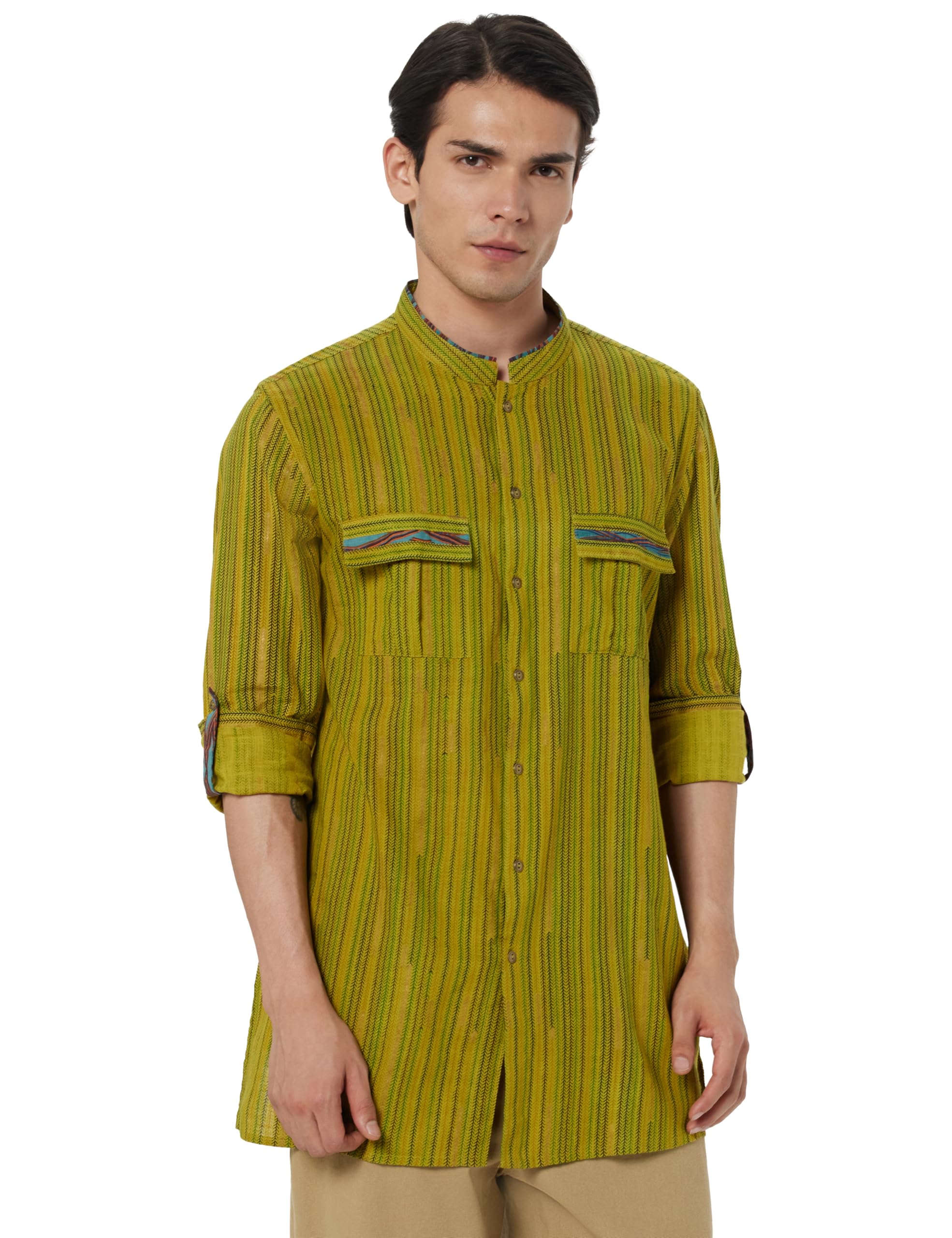 FabBasics by Fabindia Men's Cotton Striped Slim Kurta-picture-30