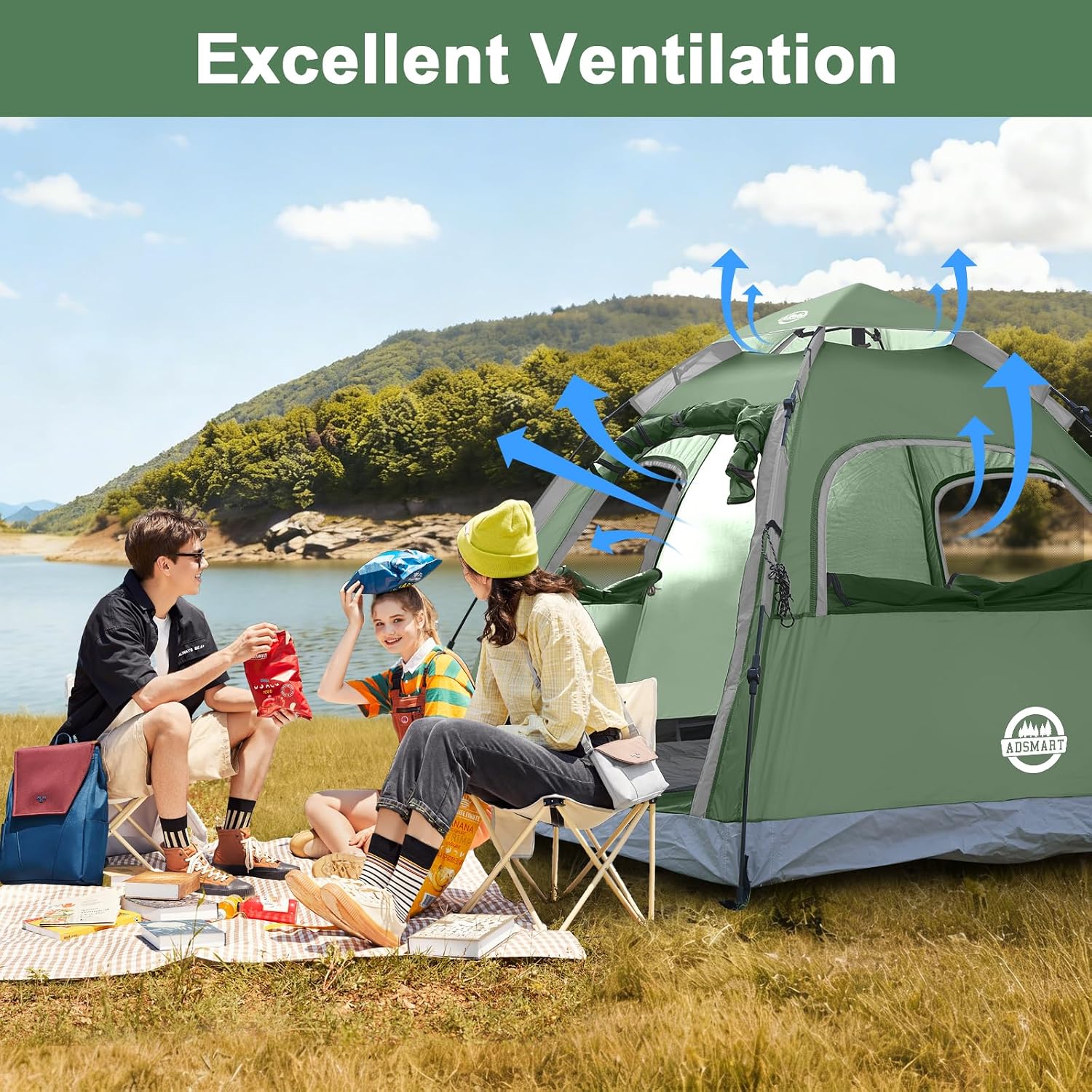 ADSMART Instant Tents for Camping 2/3/4/5 Person Tent Waterproof Easy Setup Sets Up Backpacking Tents with Carry Bag for Outdoor Hiking