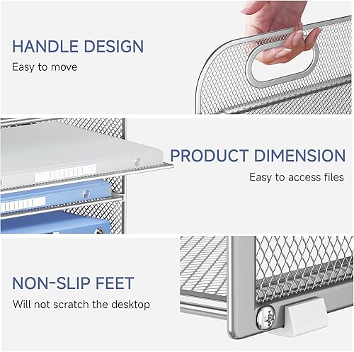 Miniatura 8 de Lavatino Organizador de archivos de escritorio de 5 bandejas, organizador de bandeja de cartas de malla con asa, organizador de archivos de
