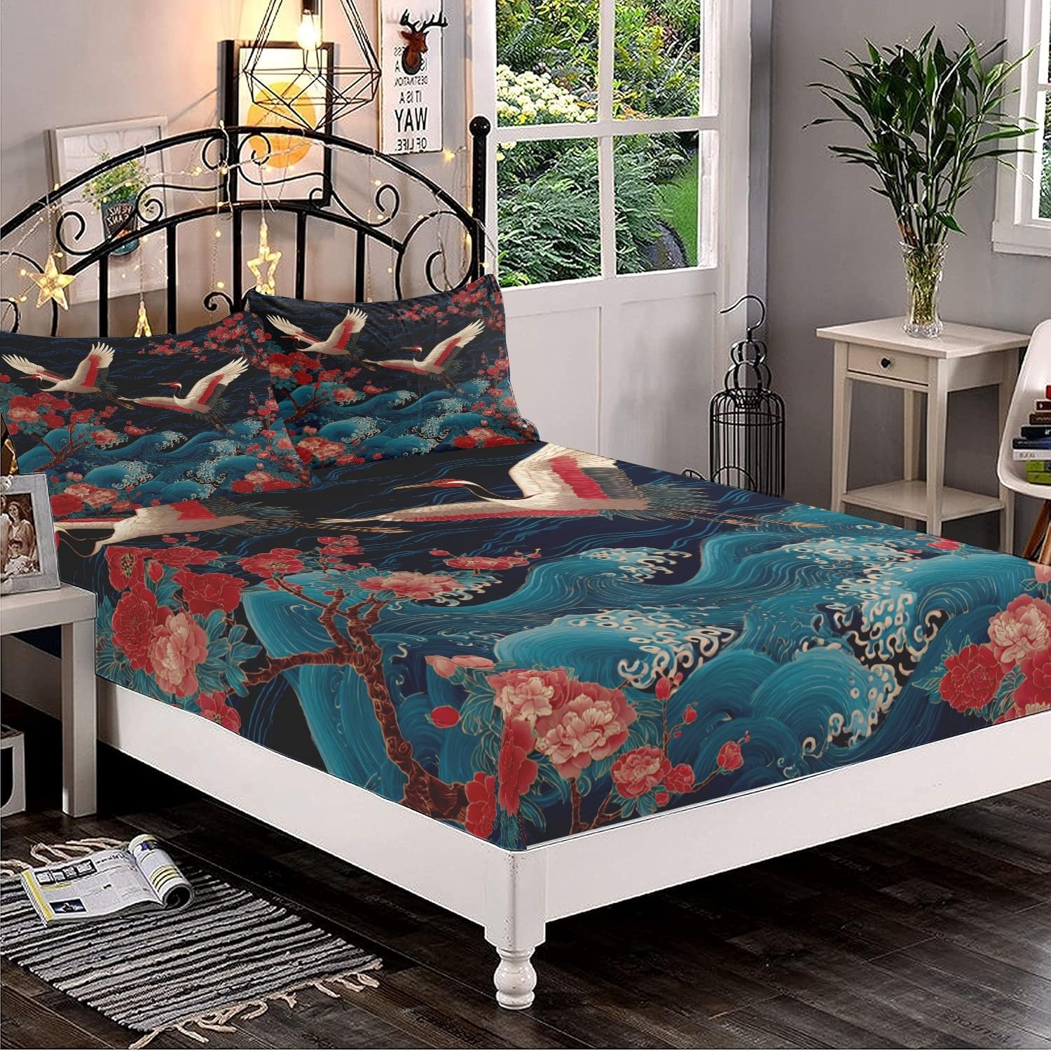 Drap Housse 180X200 Cm En Microfibre Animal Oiseau Pour Matelas 1-2