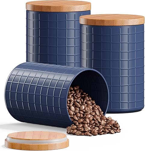 Miniatura 1 de Barnyard Designs Botes de cocina con tapas de bambú, juego de recipientes de metal herméticos, café, azúcar, té, recipientes de almacenamiento de