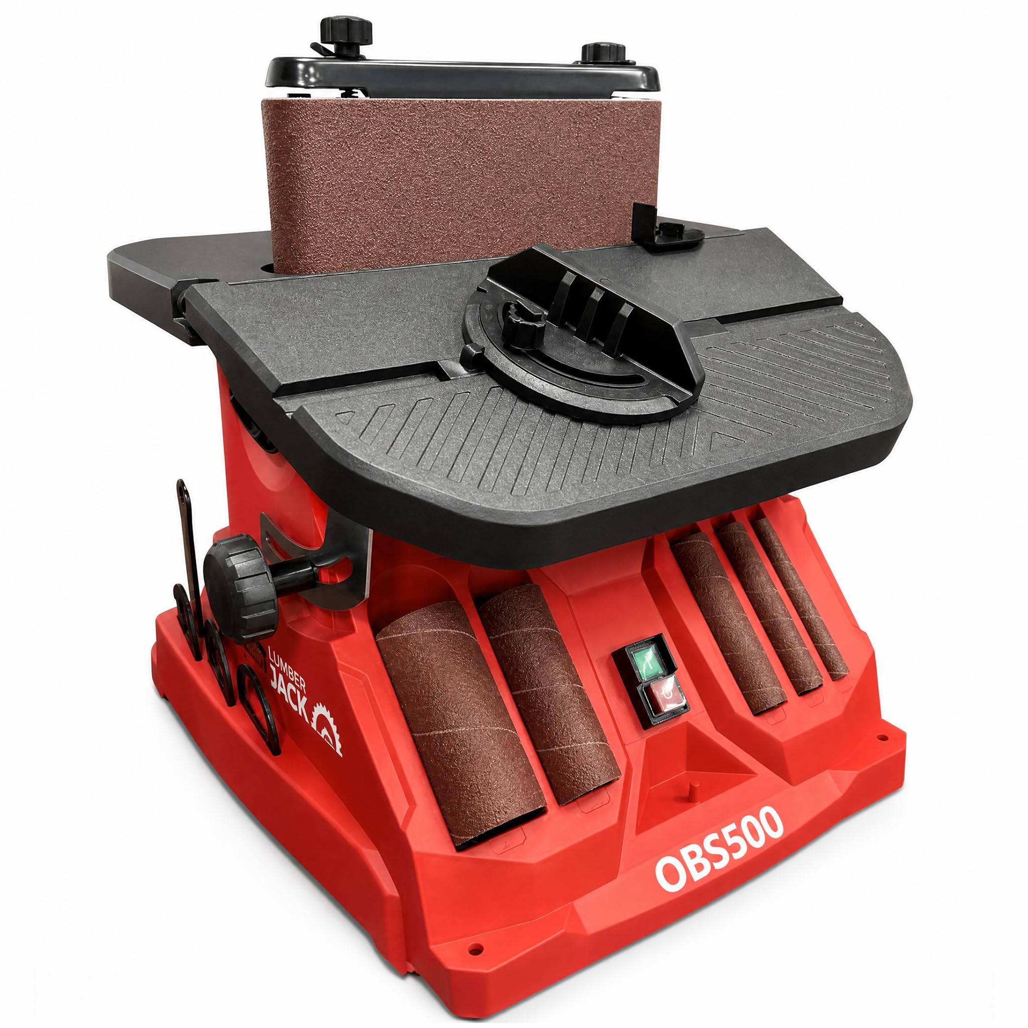 Lumber Jack Red Lumberjack Bench Bobbin Spindle Belt Sander 450W 230V 58Opm Woodworking Bench Sander Machine 0° - 45° Tilting Table 2000Rpm