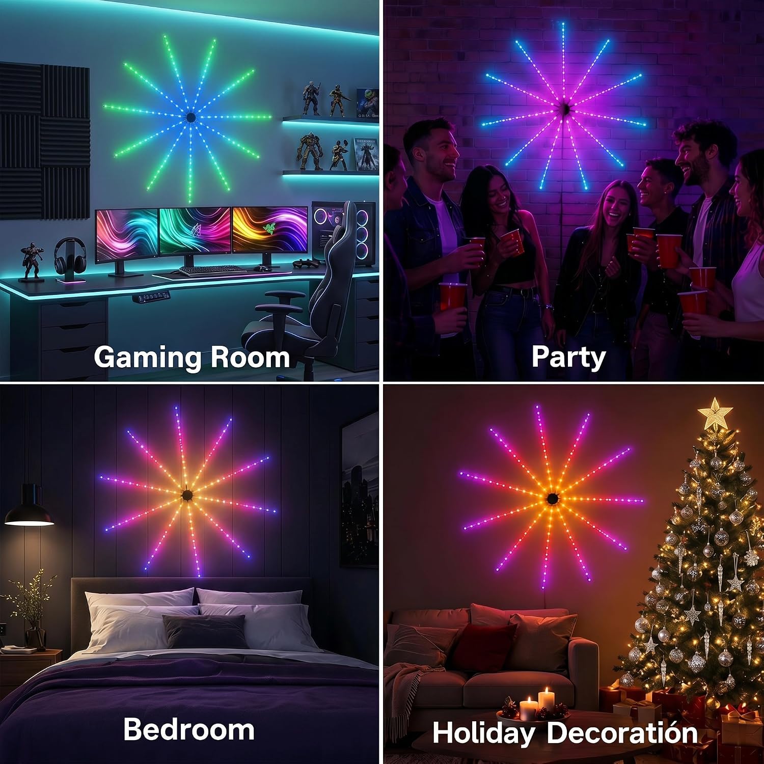 Smart Fireworks LED Lights, RGB Colorful LED Strip Lights with Color Changing Music Sync, Remote App & Timer Control for Bedroom, Indoor, Party, Christmas