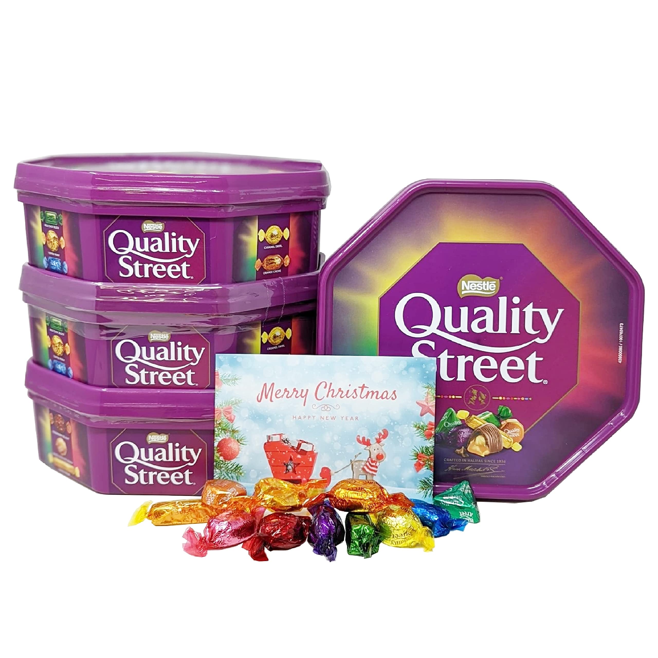 Quality Street Chocolate Tubs in Bulk, 4x600g Bulk Christmas Chocolate, perfect as a Chocolate Gift, Halloween Sweets or Party Bag Fillers.Bulk Christmas Sweets comes with Topline Card,2.4kg