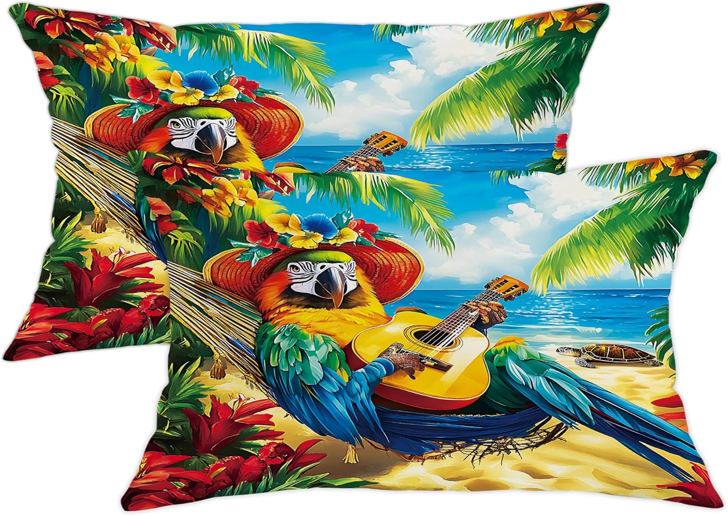 Tropical Parrot Pillow Covers Set of 2, Colorful Macaw Throw Pillows, Summer Beach Decorative Cushion Cases for Home Sofa Bed Couch 30x30 Inch