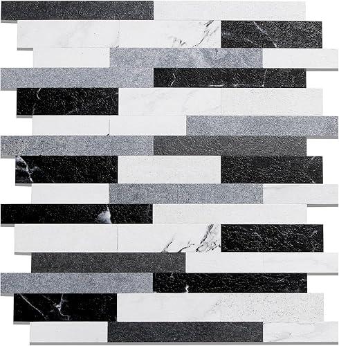 10 hojas de azulejos más gruesos para despegar y pegar, azulejos autoadhesivos para pared, diseño de piedra negra, para cocina, baño, lavandería,
