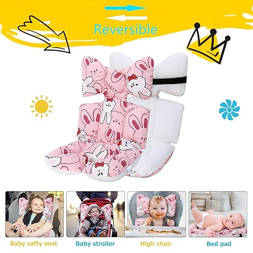 Miniatura 4 de Forro de asiento de cochecito de bebé, almohadilla de cojín suave y transpirable de malla de aire 3D de enfriamiento para cochecito de bebé, forro