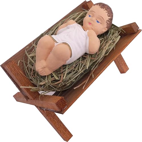 Bebé Jesús en pesebre de madera acostado en heno natural figura pequeña de 39in