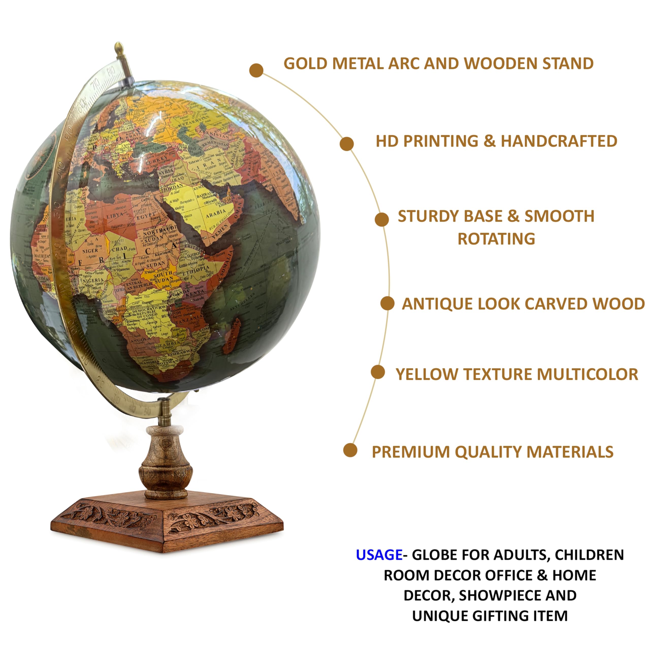 GLOBE DADDY Rotating World Globe 12 Inch with Metal Arc and Wooden Stand for Home Décor, Office Decor and Decorations items, Birthday, Party Gifts and Anniversary.(dark green) 1