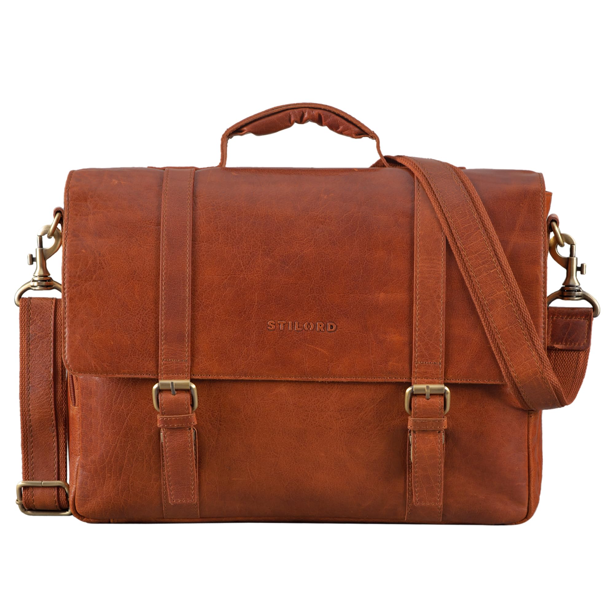 STILORD Calvin Maletín Piel Hombres Grande para portátil 15.6 Pulgadas Mensajero Bolsa Bandolera Trabajo Bolso Negocios de Cuero Color:Zamora - marrón