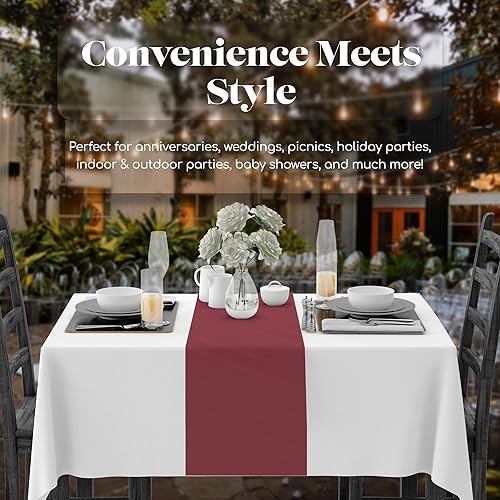 Miniatura 3 de Paquete de 6 caminos de mesa de plástico desechables de alta calidad de 14 x 108 pulgadas, color burdeos, camino de mesa para cenas y eventos