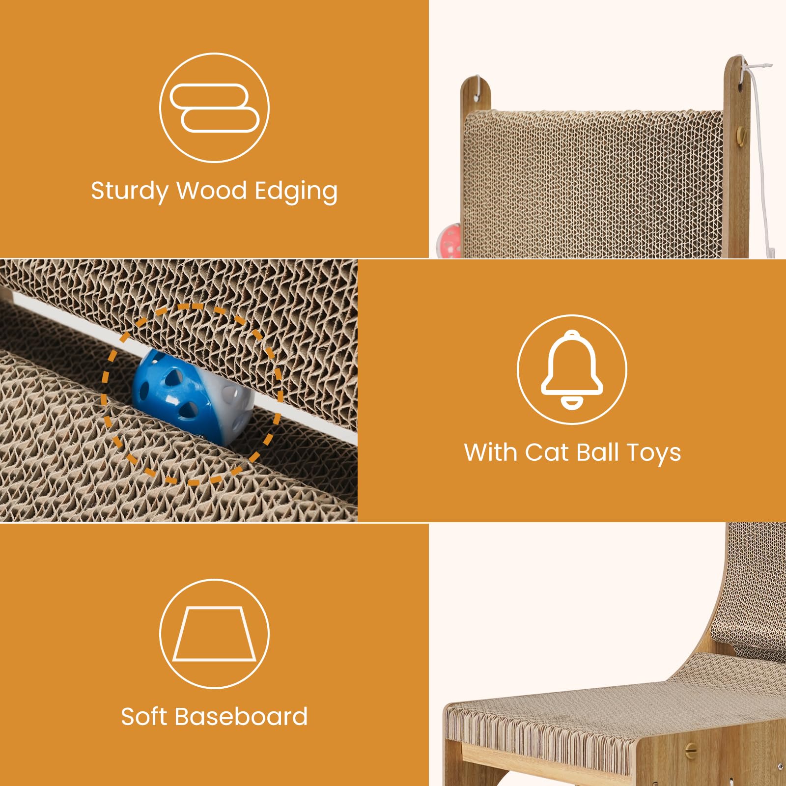 YEMOO Rascador para gatos, tabla rascadora de doble capa en L, rascador vertical en forma de L para protección de pared y sofá, rascador de cartón para gatos con 2 juguetes de bola para gatos de