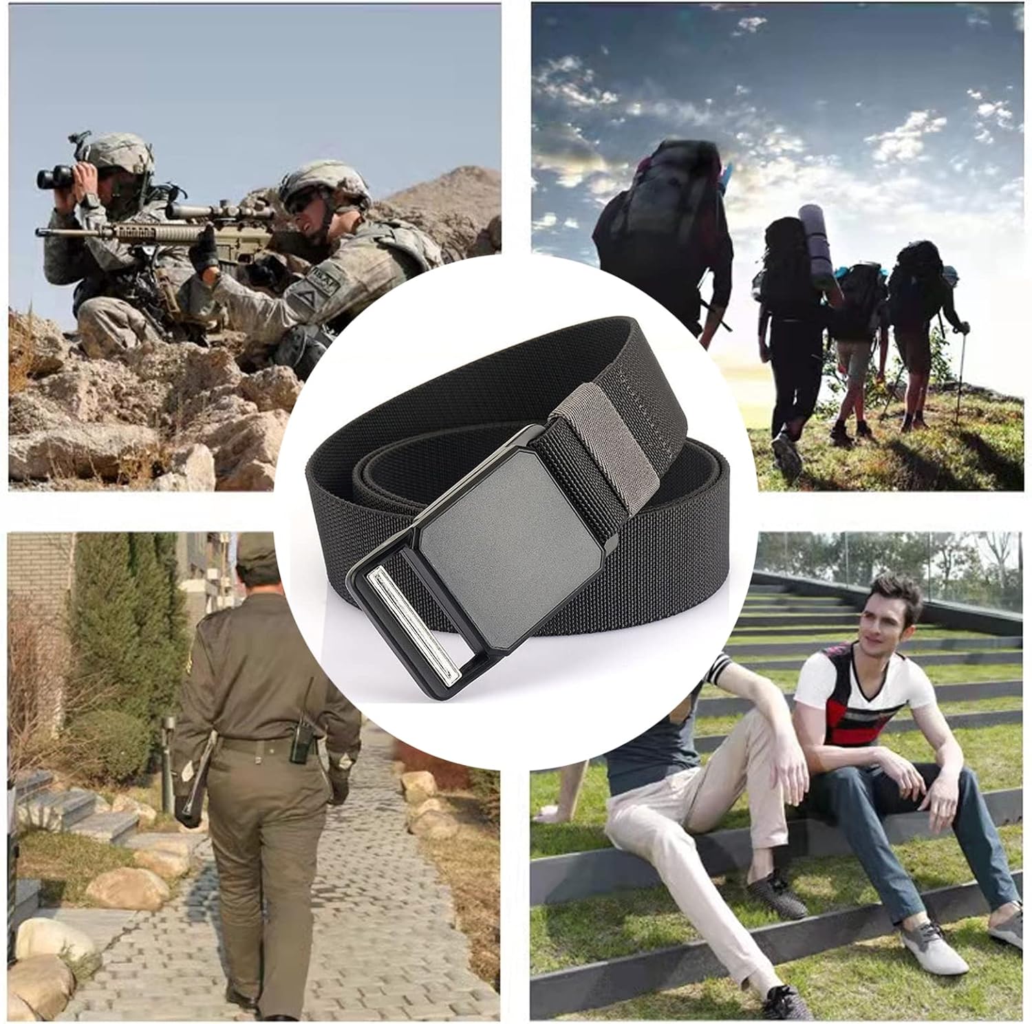 Tactical Elastic Belts for Men Quick Release Magnetic Buckle Stretch Webbing Heavy Duty Work Golf Belt 1.5inch Wide - Image 7