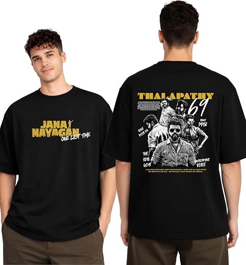 BluRebl Jana Nayagan Thalapathy Vijay Oversized T-Shirt for Men &amp; Women — “Jananayagan One Last Time” Front Print, “Thalap...