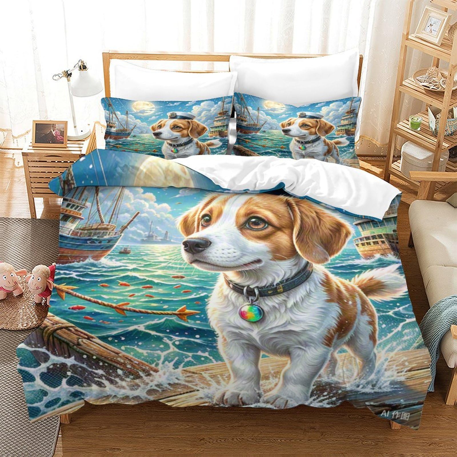 Fox Terrier parure de lit 3D Super King 260x220 cm en microfibre avec housse et taies