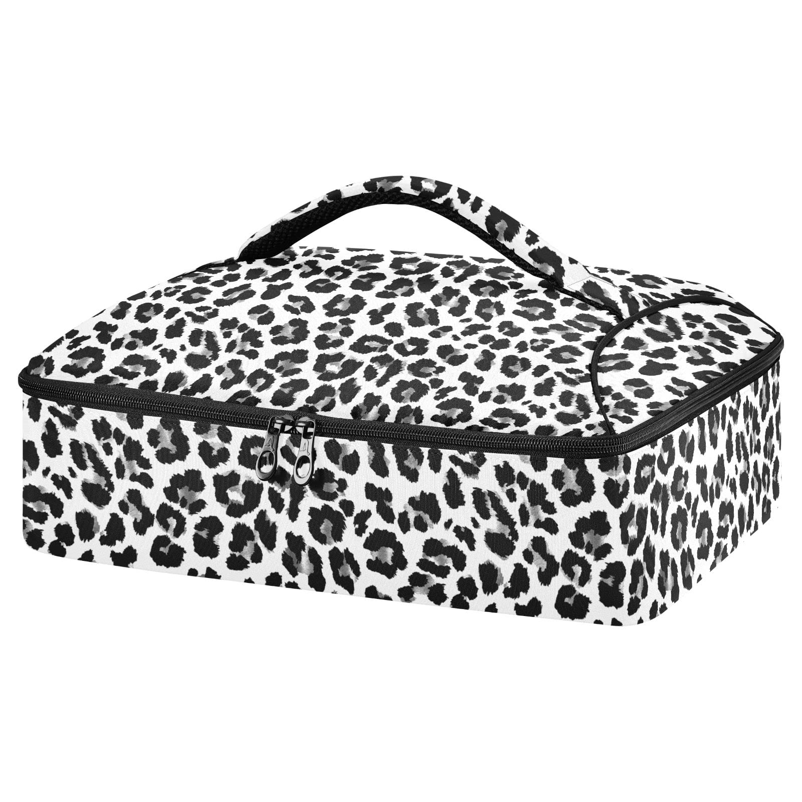 Bolaz Insulated Casserole Carrier Bag for Hot or Cold Food White Leopard Black Cheetah with Dish Storage Potluck Party Picnic