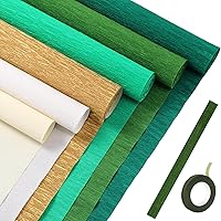 Vista 17 de Gersoniel 57 piezas de papel crepé de flores de bricolaje, 6 rollos de hojas de papel de crepé de 1.58 onzas, 50 piezas de alambre de hierro floral