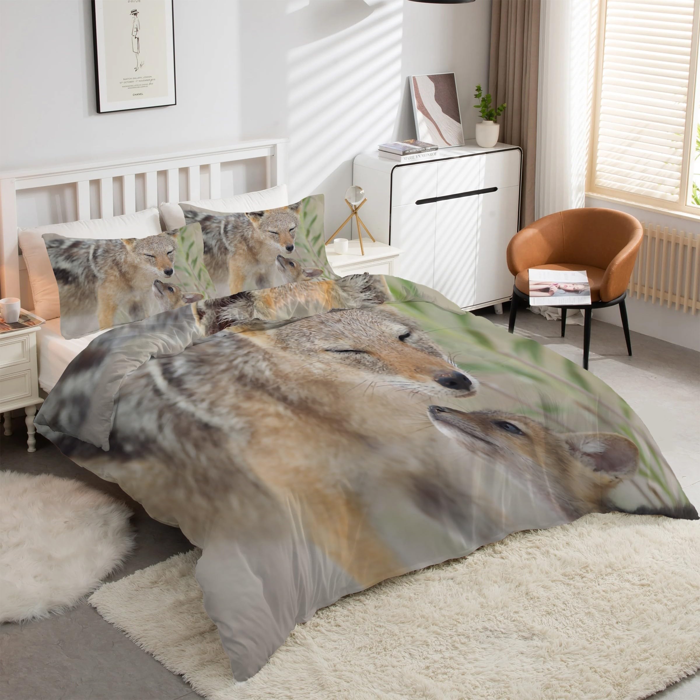 Housse de couette 90x190 animaux lycaon ensemble de literie microfibre avec taies d'oreiller