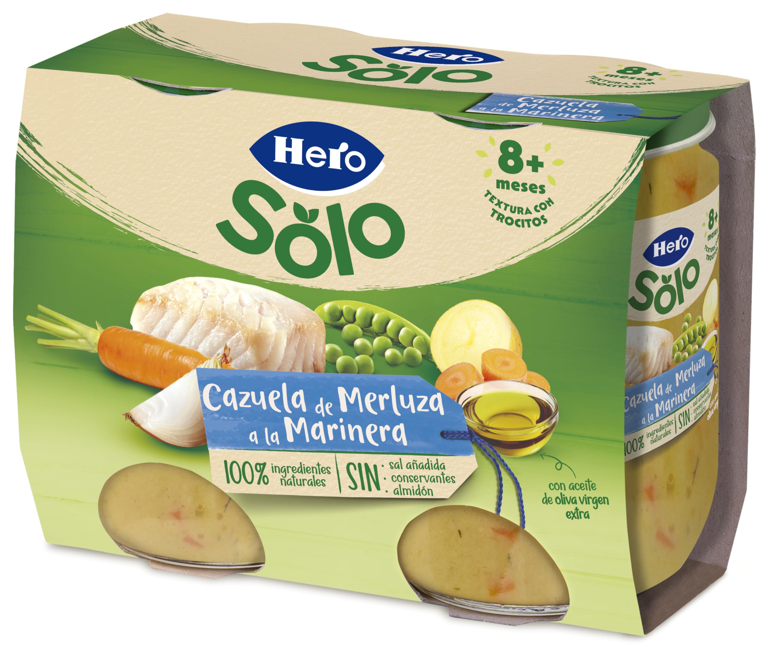 Hero Baby - Recetas Caseras, Tarritos de Cazuelita de Merluza a la Marinera, Sin Sal Añadida, Sin Almidón, Sin Aceite de Palma, Ingredientes 100% Naturales, 6 Packs de 2x190g