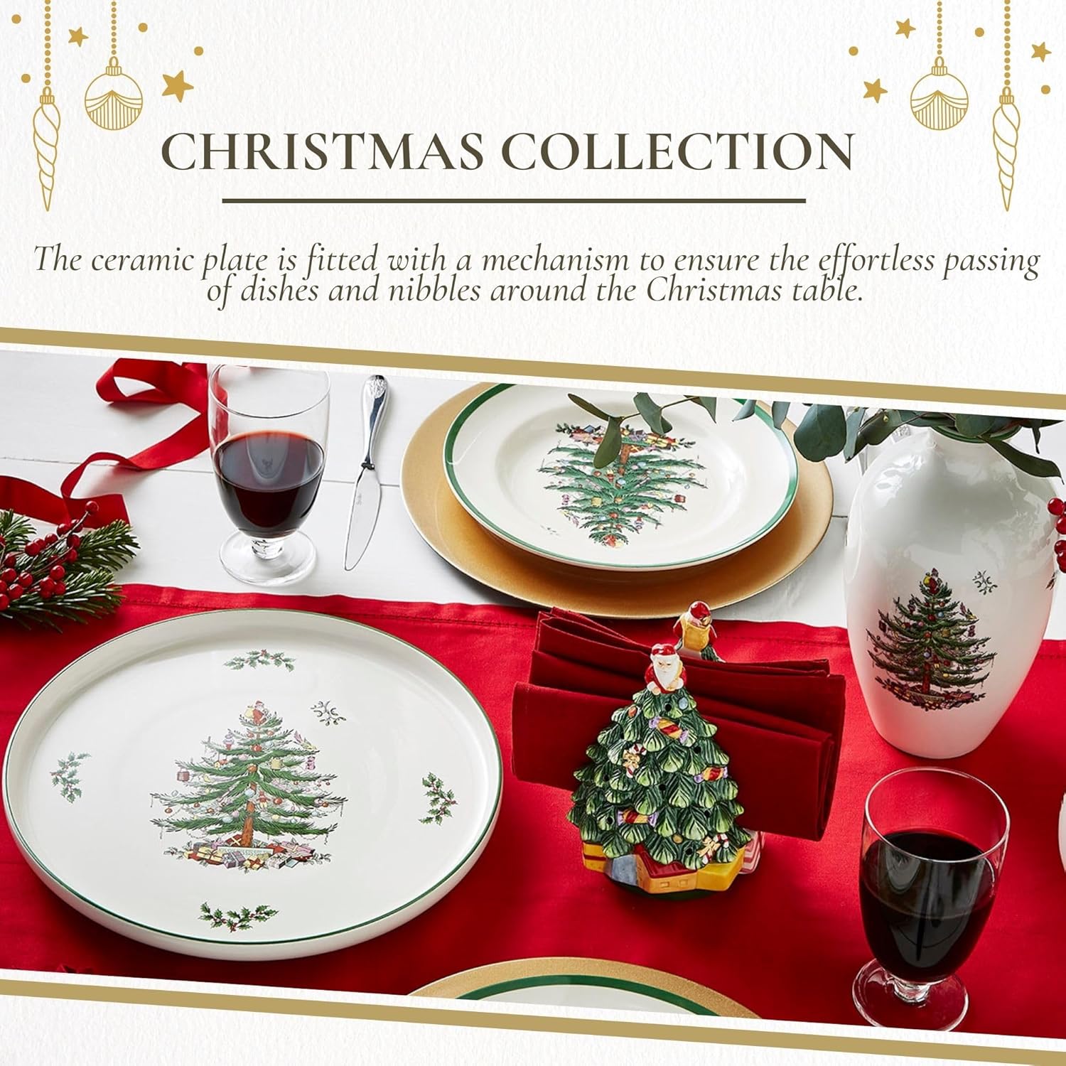 Spode Christmas Tree Lazy Susan - Non Skid 360 Degree Rotation, Holiday Space Saver for Kitchen, Cabinet, Pantry, Rotating Spice Rack Organization for Easy Access, Festive Entertaining