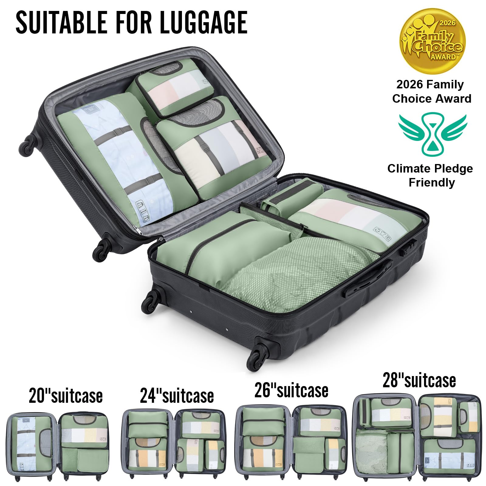 Veken 10 Set Packing Cubes for Travel Essentials,Anti-Wrinkle Buckled Suitcase Organizer for Shoe & Toiletry Bag,Carry On Luggage Bag with 99+ Count Mesh Holes for Airplane & College Dorm Accessories view 5