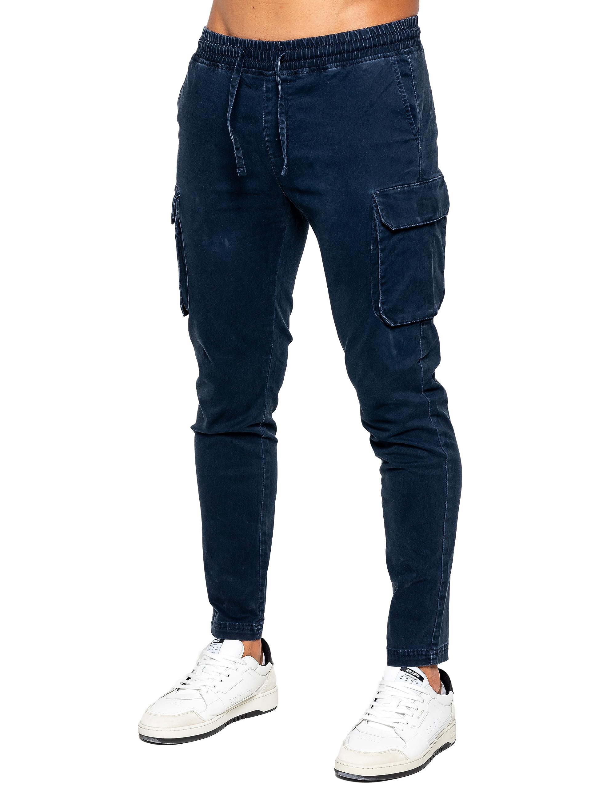 989Zé Enzo Men's Navy Cargo Jeans Elasticated Trousers Casual Cotton Regular Fit Combat Pants Ez612 Trouser Xxl