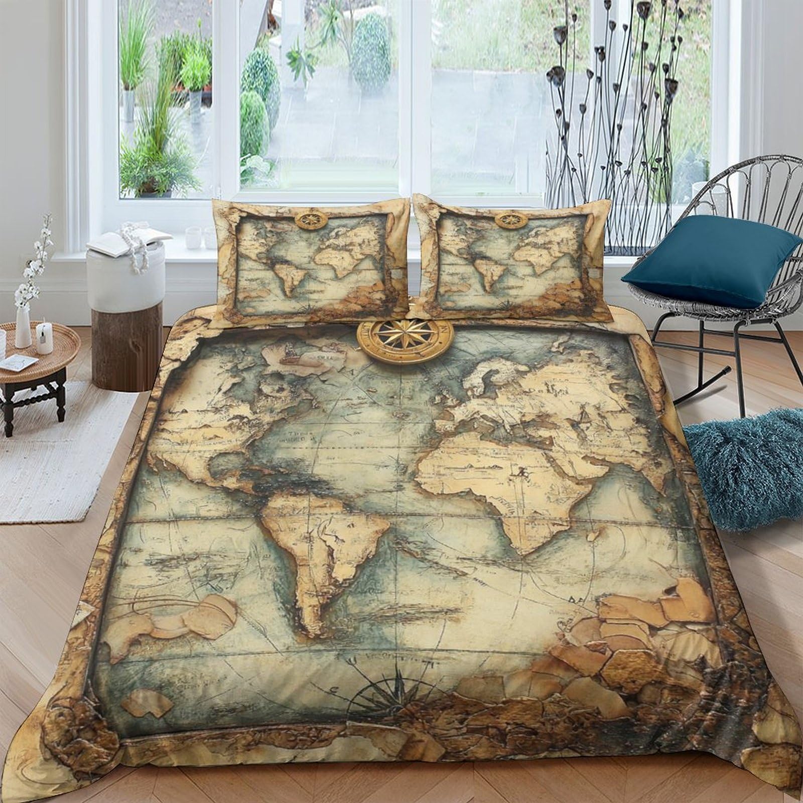 Ctjqhvkz Style-4 3D Printed Vintage World Map Fitted Sheet Microfiber Soft Bed Cover For Bedroom Decor Dustproof Easy Care Single（135X200cm）