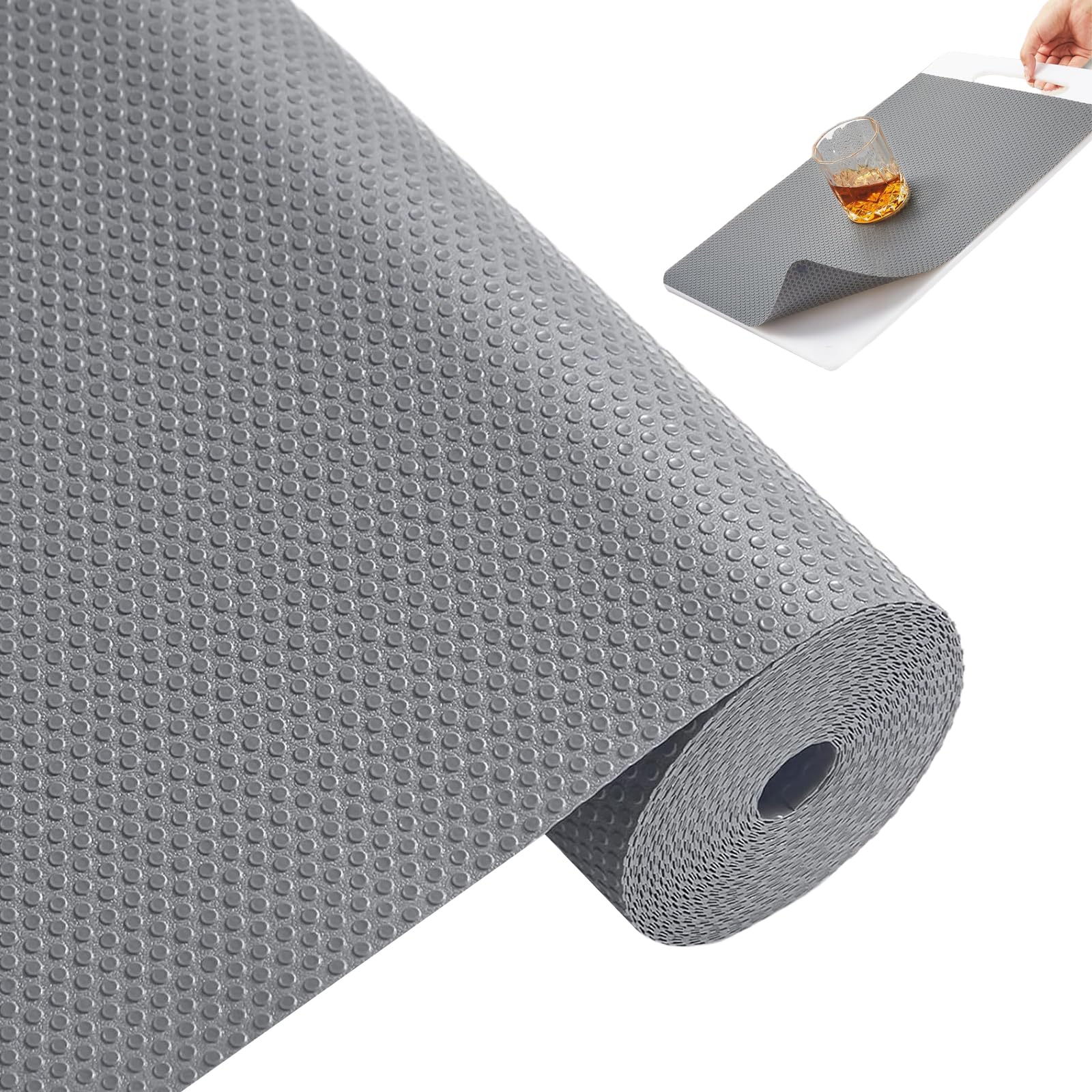 Non-Adhesive Drawer Liner Roll, Waterproof Oilproof Cuttable Anti Slip EVA Cabinet Protector Mat 45x500cm for Kitchen Fridge Wardrobe Storage