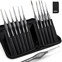 Nicpro 11 Pièces Pinceaux Peinture Miniatures en Sable Kolinsky, Détail Pinceau pour Modèles, Aquarelle, Huile Acrylique, Céramique, Visage, Kit d'artiste Fin avec Support en Nylon