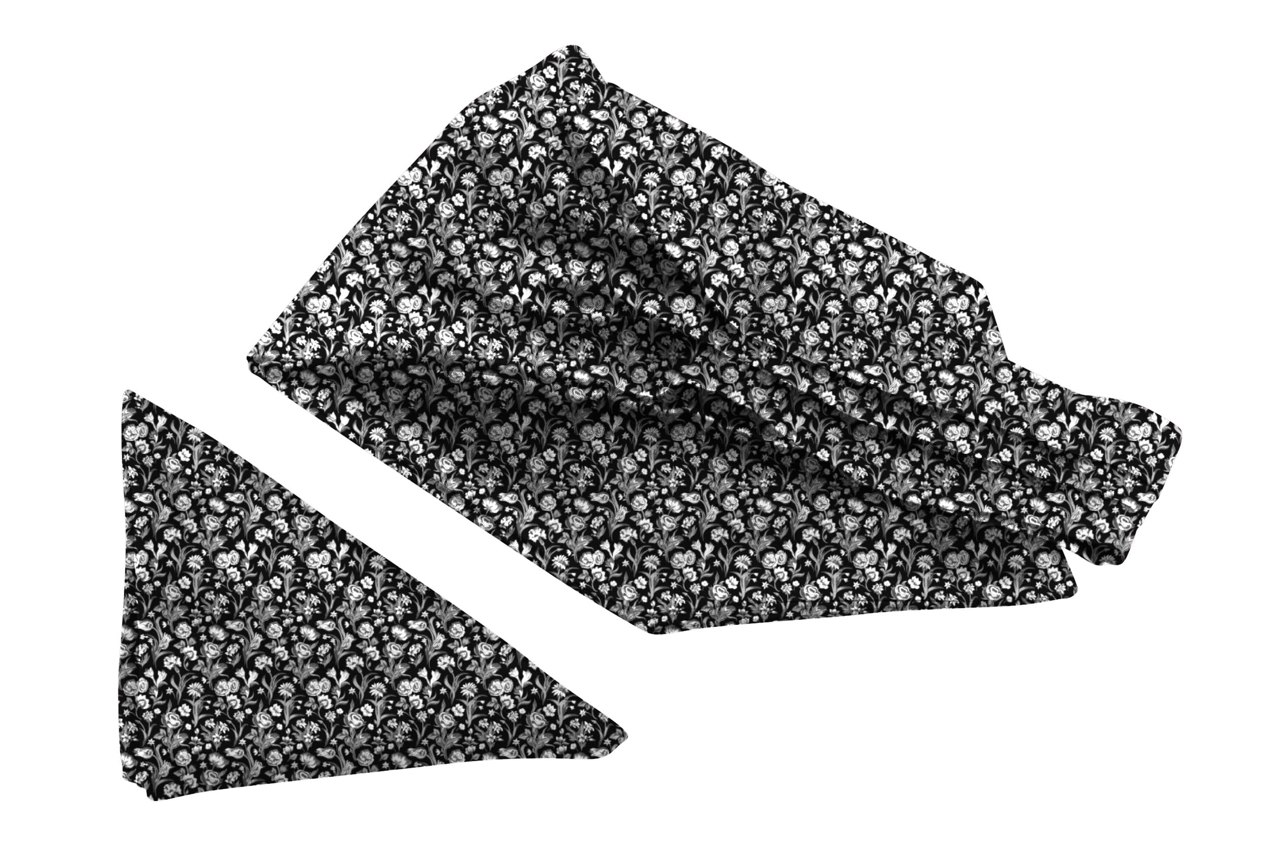 Dark Vintage Floral Printed Neckwear Ascot and Matching Pocket Square Set for Men-image-30