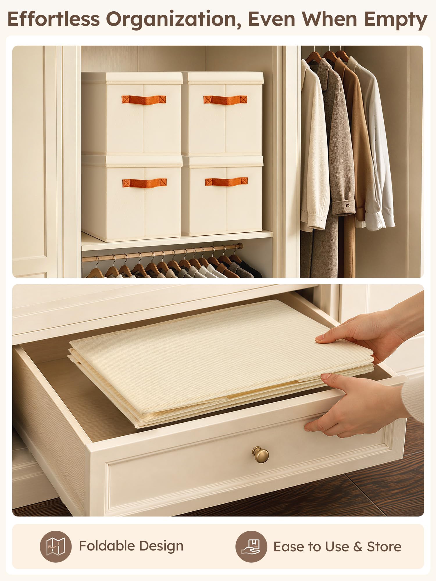 Homsorout Contenitori portaoggetti con coperchi, cestini portaoggetti in tessuto per mensole, confezione da 4 scatole decorative pieghevoli con manici, contenitori impilabili per casa, asilo nido