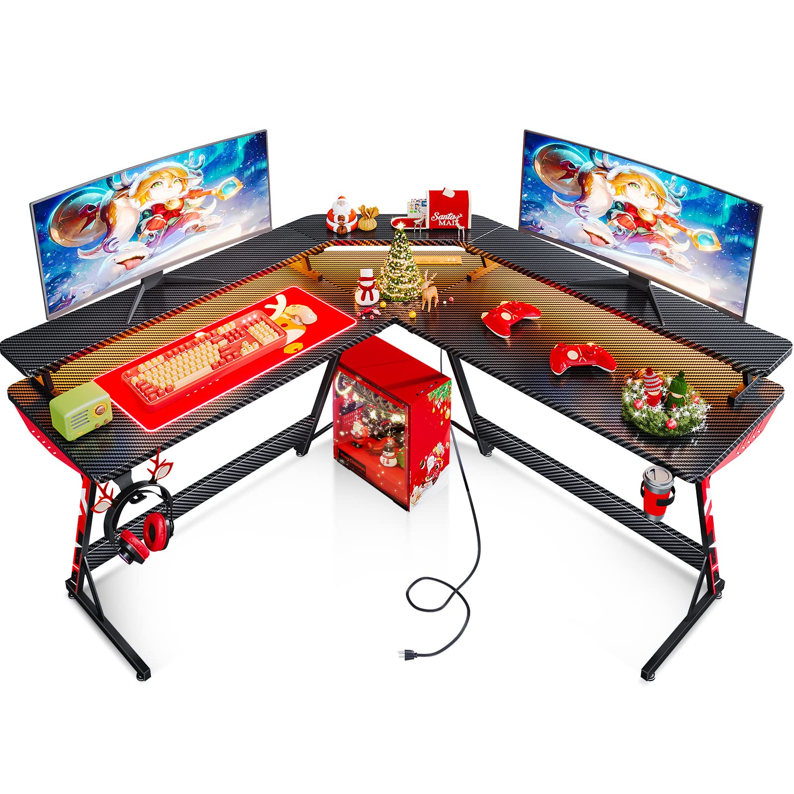 Buy Gaming Desk L Shaped with Led Lights & Power Outlets, L Shaped