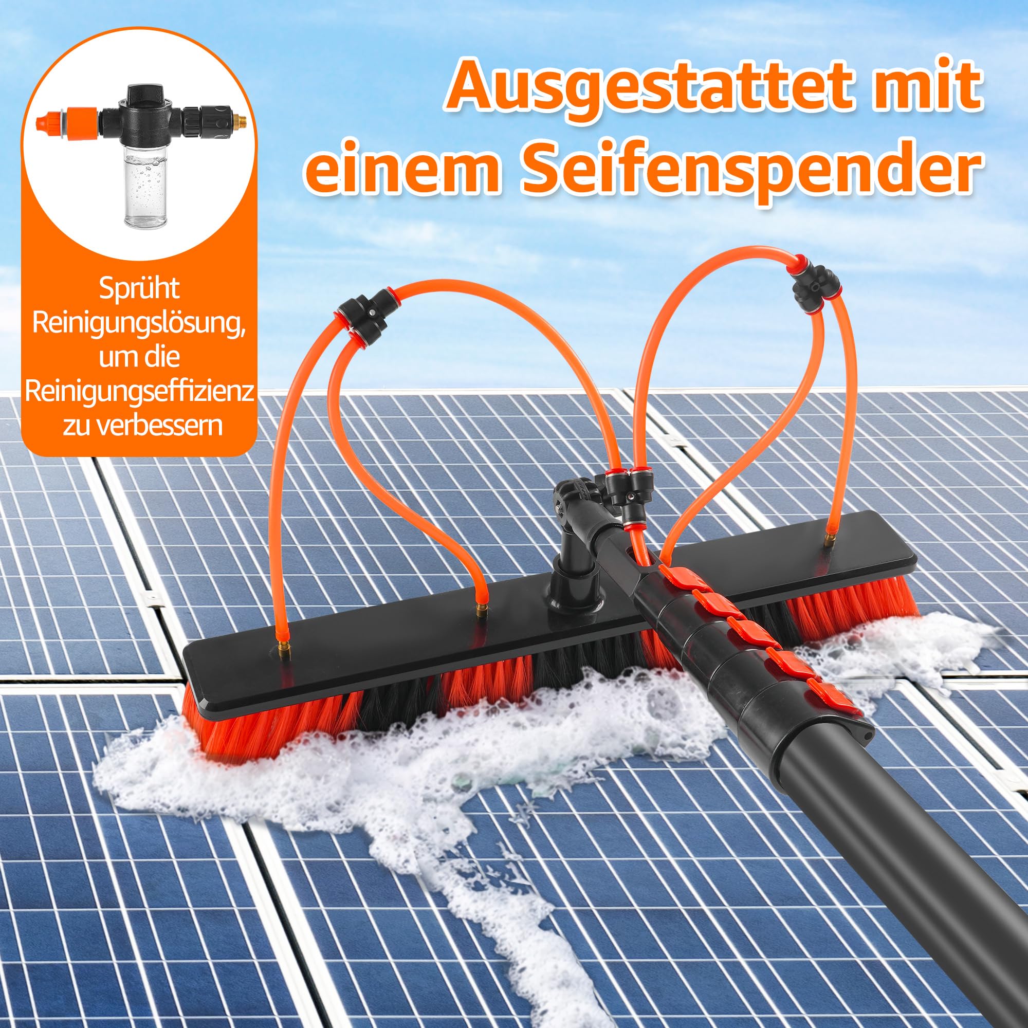 XDOVET Teleskop Waschbürste 7,2m - 4 Löcher Waschbürste mit Teleskopstiel - Ausziehbar Terrassendach Reinigen - Wintergarten Reinigungsset PV Reinigungsbürste Teleskop für Fensterreinigung 1pcs
