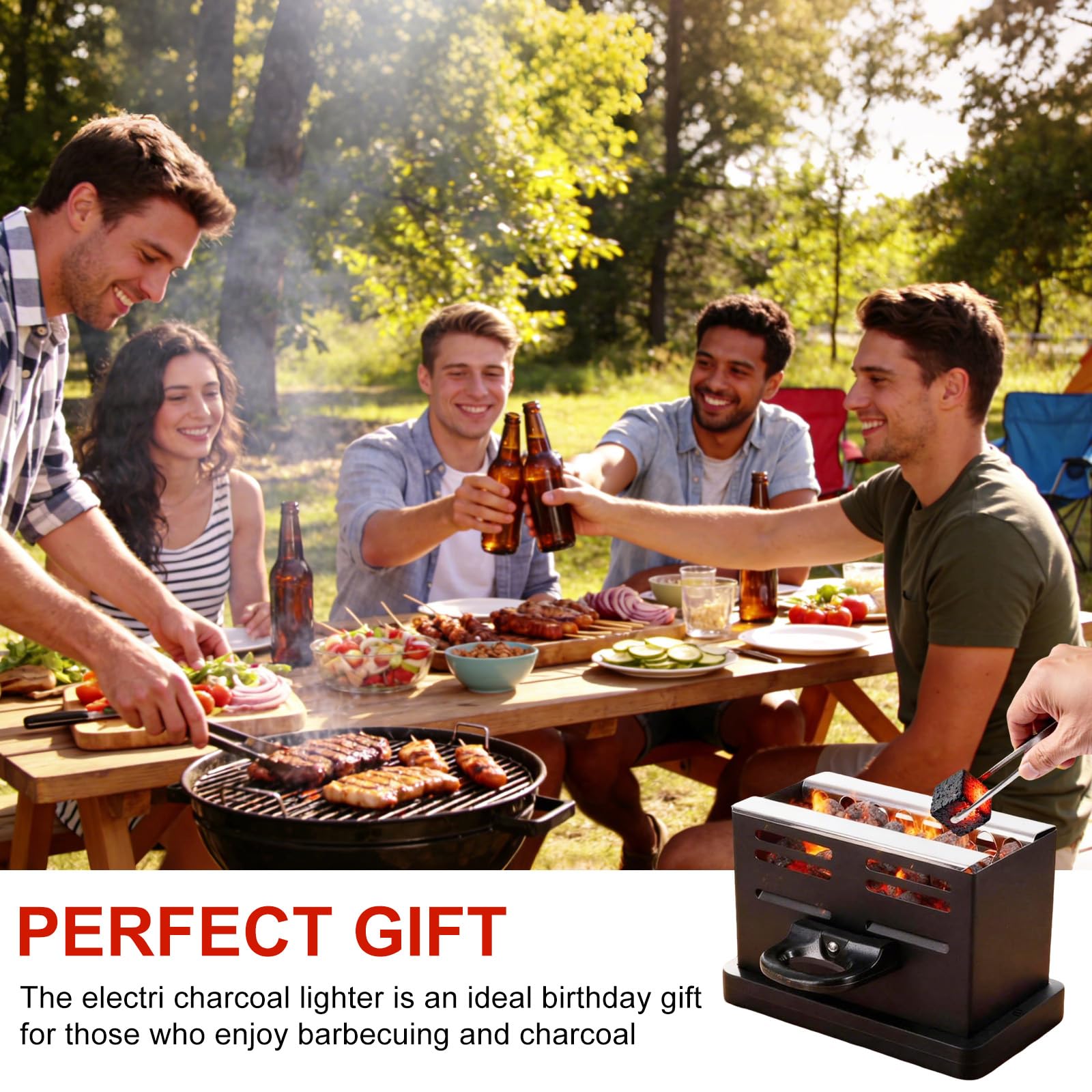 Kohleanzünder Elektrischer, 800W Holzkohle Elektrischer Kohlegrill Anzünder mit Zange, Kleiner Grillanzünder mit Kabel & Griff, Kohlegrill Zubehör für Outdoor Herd Grill