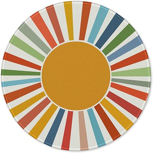 Miniatura 24 de Alfombrilla de mouse redonda estética retro de arco iris colorido para juegos, arco iris retro, amanecer, atardecer, alfombrilla de mouse redonda 02