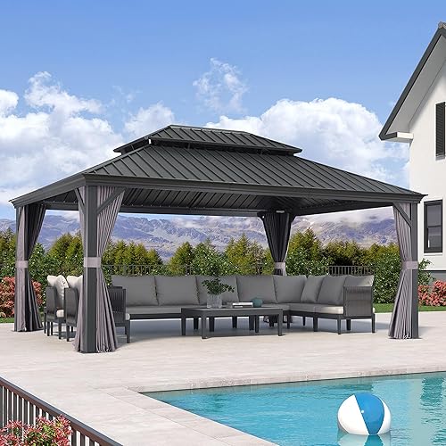 Miniatura 59 de PURPLE LEAF Gazebo grande para exteriores de 12 x 24 pies con acero galvanizado y luz para césped y jardín, glorieta permanente de techo duro, color