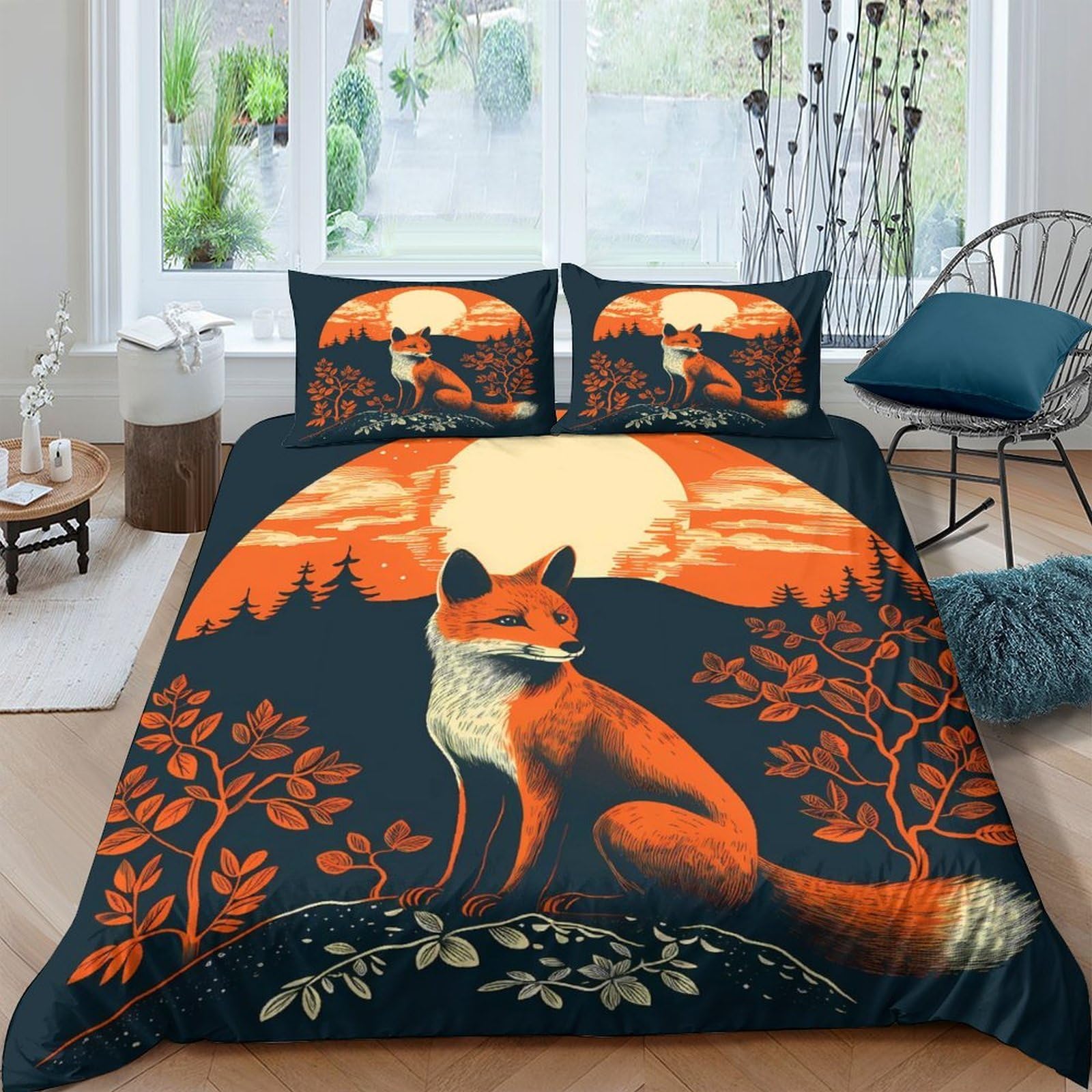 Ctjqhvkz Style-4 3D Printed Sunset Fox Fitted Sheet Microfiber Soft Breathable Forest Animal Bed Cover For Bedroom Dorm Decor Single（135X200cm）