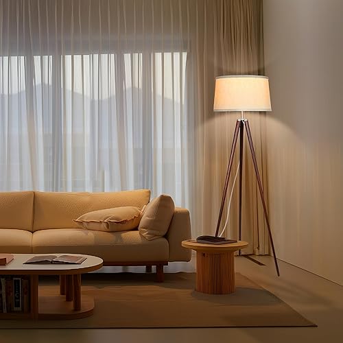 Miniatura 7 de Brightech Emma - Lámpara de pie LED, lámpara alta con patas de madera, lámpara de pie moderna de mediados de siglo para lectura de dormitorio,