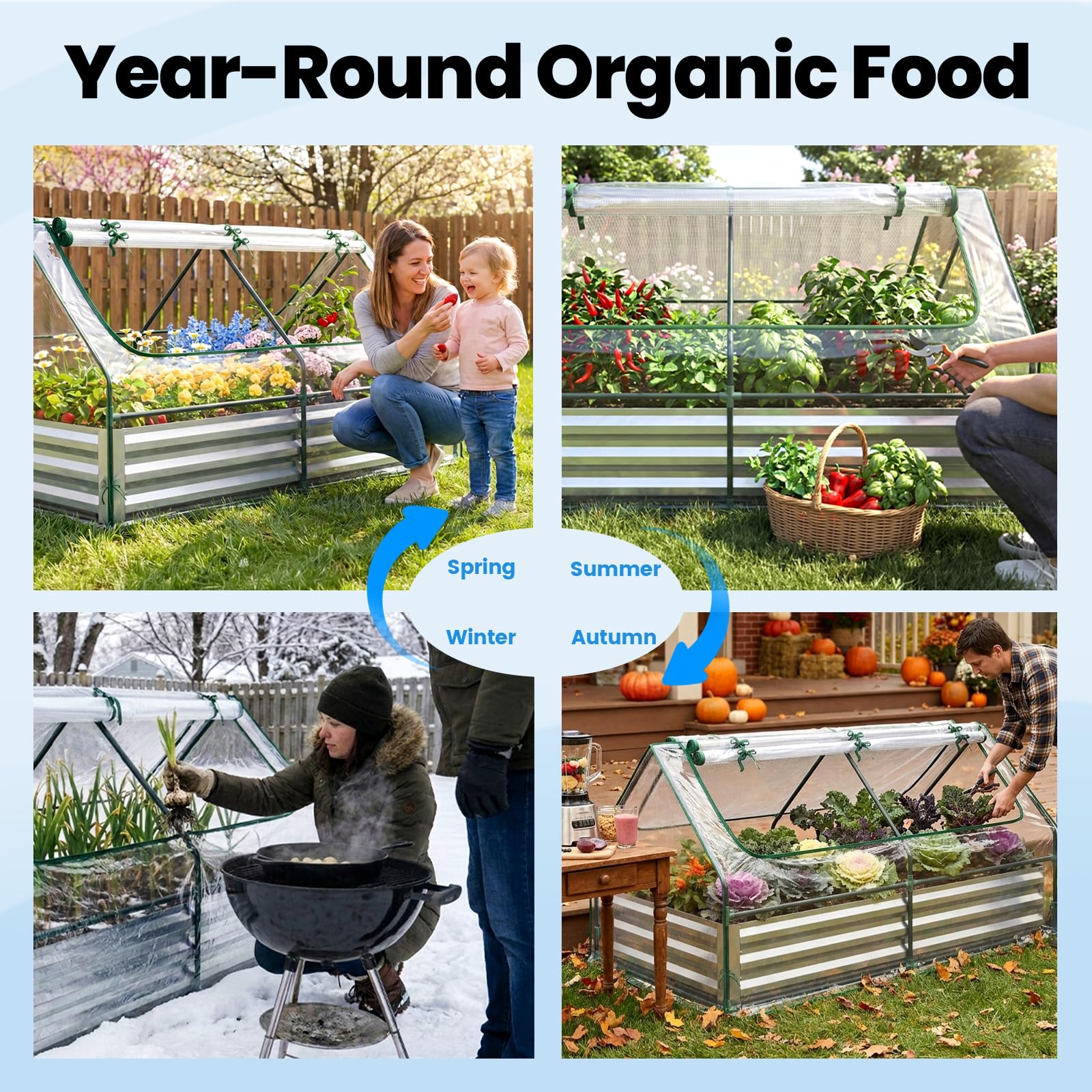 Quictent Raised Garden Bed with Cover Outdoor Galvanized Metal Planter Box Kit, w/ 2 Large Screen Windows Mini Greenhouse 20pcs T Tags 1 Pair of Gloves Included for Growing Vegetables 6x3x1ft (Clear)