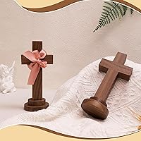 Vista 5 de Attivolife Cruz de madera hecha a mano – Crucifijo de madera cristiana de Jesús sagrado con soporte, decoración de mesa de habitación del hogar
