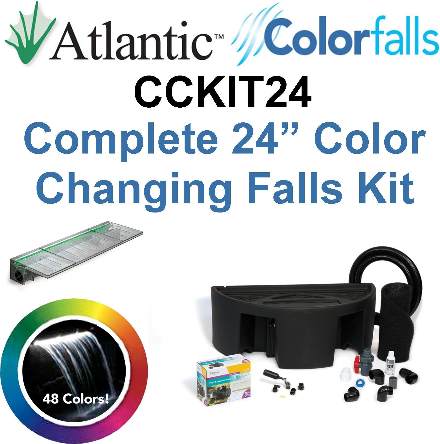 Atlantic Water Gardens CCKIT24 Complete Color Changing Colorfalls Kit - 24" Spillway, 48 Colors, Basin, Pump, Hose & Fittings