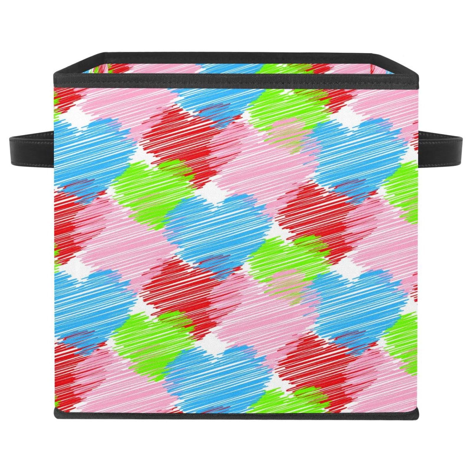 Boîte de rangement cube pliable en tissu avec poignées lot rose