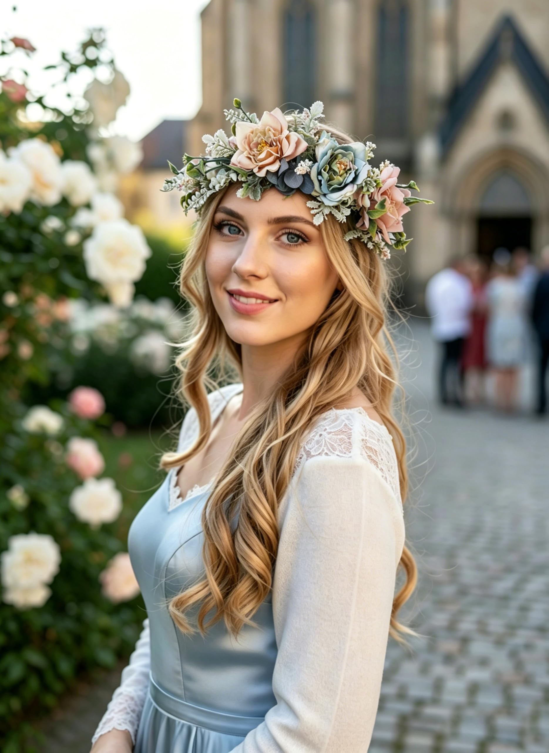 Blumenkrone für Mädchen, Boho-Blumenkranz, Haarkranz, Kopfschmuck, Halo, Party, Abschlussball, Hochzeit, Fotos, Gelb