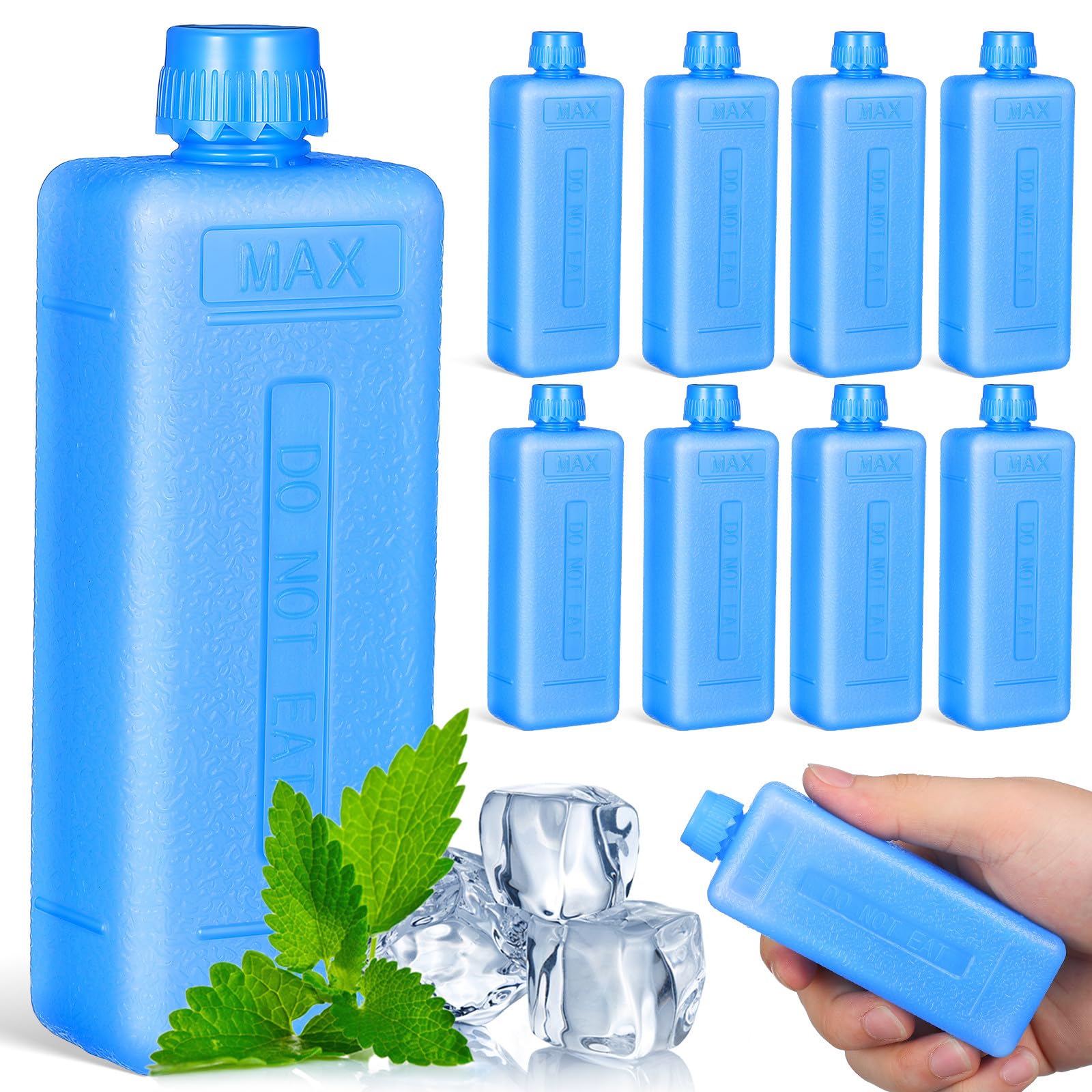IMIKEYA 10-pack Reusable Ice Packs for Coolers: Small Portable Freezer Blocks for Air Conditioner Cooling at Home, Office, Camping, And Outdoor Activities
