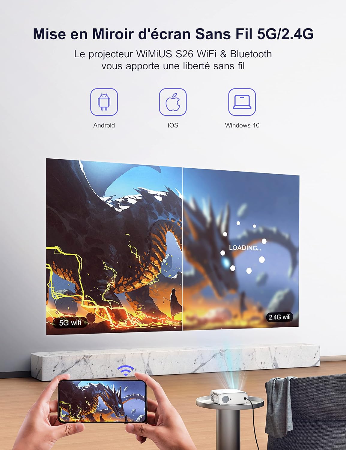 Wireless Screen Mirroring via 5G/2.4G WiFi