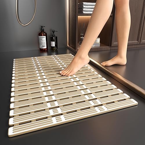 Miniatura 10 de XIYUNTE Tapetes de baño de goma para bañera, 36 x 16 pulgadas, tapete de ducha antideslizante con ventosas, tapete de ducha para bañera, drenaje
