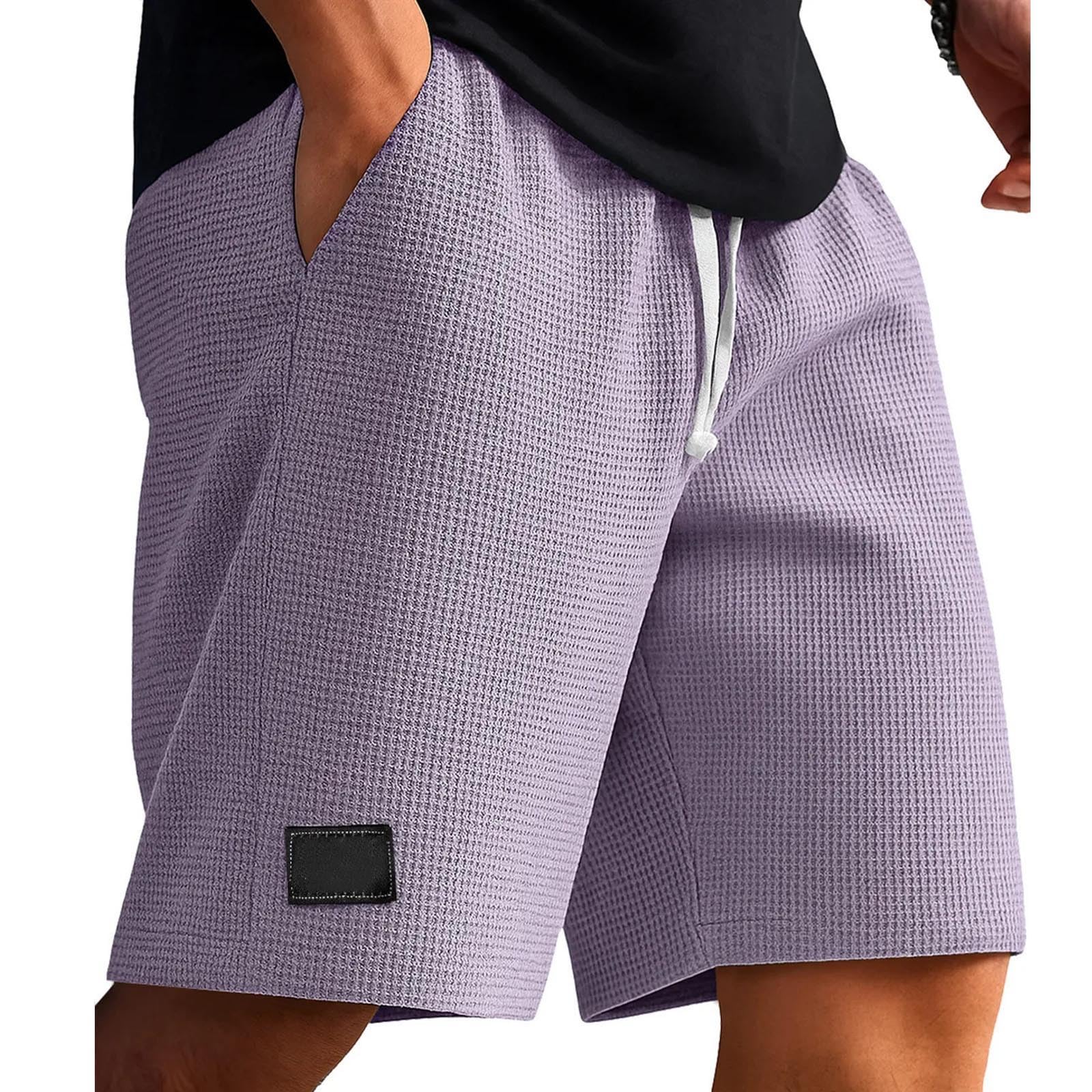 Cambkatl Loose Waffle Lounge Shorts for Men Elastic Waist Casual Summer Stretch Workout Running Shorts with Pockets