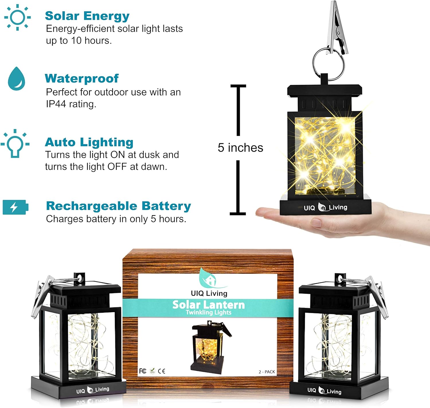 Onе-Dау Sаlе: Uр tо 60% оƒƒ UIQ Living 2 Pack Original Hanging Solar Lights Outdoor Lantern Circular Ring Clamp & Solar Fairy String Lights, Waterproof, 30 Warm White LEDs, Retro, Black, Transform/Interchange DIY