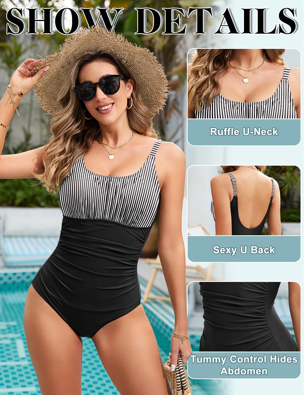 RITOSTA Costume Intero Donna Contenitivo Pancia Costumi Piscina Mare Costume Curvy Costume da Bagno Donna Push up Monokini con Swimwear Imbottito Scollo a U Schiena Bassa